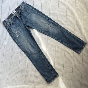 PAIGE Skyline Ankle Peg Blue Jeans with Distressed Details